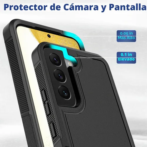 Vista 5 de Funda para Samsung Galaxy S22: funda protectora de doble capa resistente para teléfono celular, a prueba de golpes, con protector de pantalla Negro