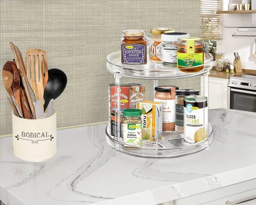 Vista 4 de Lazy Susan - Organizador de baño giratorio de 360 grados, 2 niveles de 10.6 pulgadas, organizadores de maquillaje para tocador, organizadores