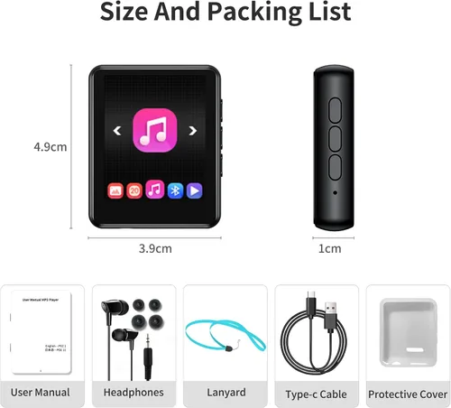 Vista 8 de Reproductor MP3 de 64 GB con Bluetooth, pantalla táctil completa, reproductor MP3 de música portátil, altavoz HD integrado, radio FM, grabadora
