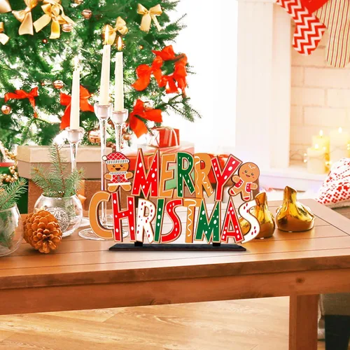 Vista 3 de Decoración de Navidad con Pan de Jengibre, Centros de Mesa de Feliz Navidad, Letrero de Hombre de Jengibre de Madera, Decoración de Puerta/Pared