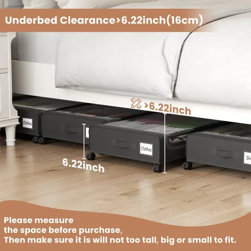 Vista 5 de Contenedores de almacenamiento debajo de la cama con tapa transparente, almacenamiento grande debajo de la cama con ruedas, contenedores de 6.22