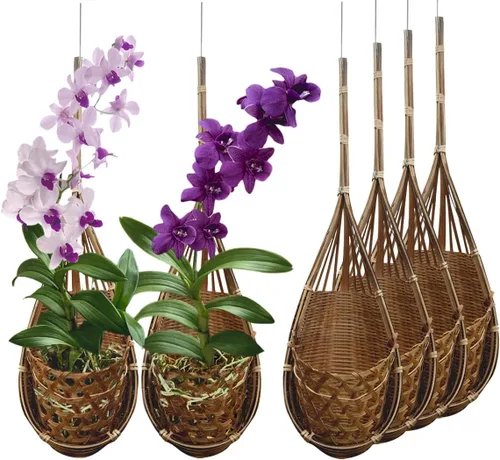 Vista 11 de cesta colgante de orquídea hecha a mano 100% de bambú tailandés – 4 pulgadas, juego de 3