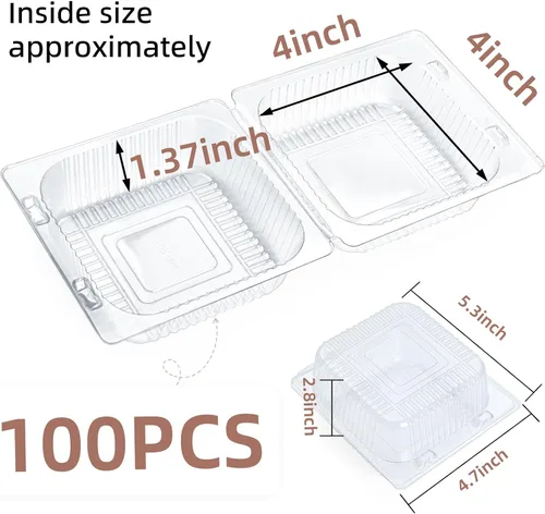 Vista 2 de Paquete de 100 Contenedores de Alimentos Tipo Almeja Transparentes, Contenedores Desechables de Plástico con Bisagra para Llevar con Tapas