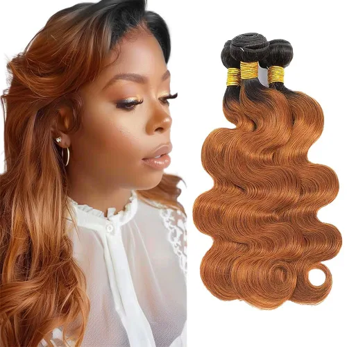 Vista 279 de P4613 Cabello humano rizado onda profunda marrón y paquetes mixtos 8 10 12 P4613 Ombre Marrón-Rubio-DP