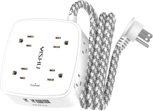 Vista 19 de Regleta de protección contra sobretensiones de 5 pies, 8 tomas amplias con 4 puertos USB, extensor de salida de 3 lados con cable de extensión de 5