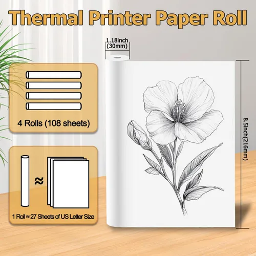 Vista 2 de Papel térmico de 8.5 x 11 pulgadas para impresoras portátiles, sin BPA