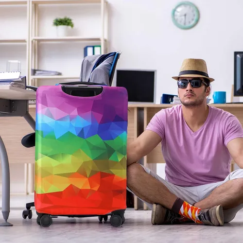 Vista 6 de Sweetude Funda de equipaje de viaje, lavable, protector de maleta con diseño de rombos geométricos, para equipaje de 18 a 28 pulgadas, 3 tamaños