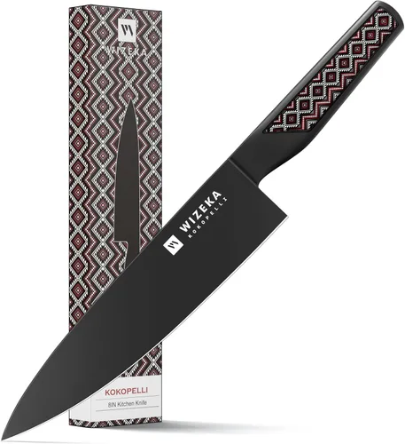 Vista 8 de WIZEKA Cuchillo de cocinero: 8 pulgadas: Cuchillo de cocina extremadamente afilado: acero inoxidable de alto carbono de espiga completa: cuchillo