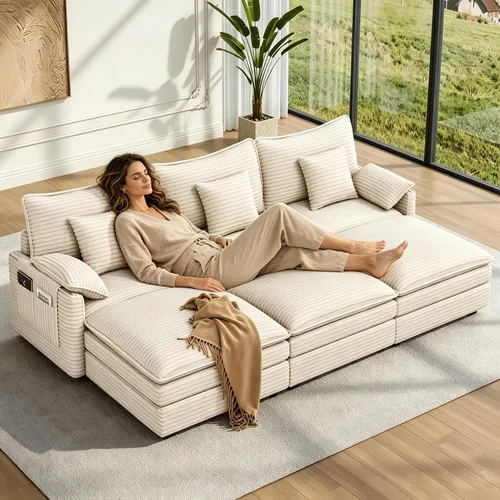 Vista 27 de Vesgantti Sofá de nube de 74 pulgadas para sala de estar, sofá modular de 2 plazas, sofá modular de pana de doble cojín, sofás pequeños de pana