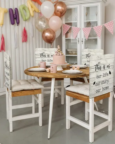 Vista 3 de LiDU Juego de 4 fundas para sillas de comedor con diseño de mariposas rústicas y retro, de madera a rayas, fundas extraíbles para sillas de cocina