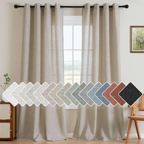 Vista 28 de H.VERSAILTEX Elegant - Cortinas texturizadas de lino natural mezclado con eficiencia energética, filtrado de luz, con ojales de níquel