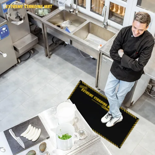 Vista 7 de 18 x 36 pulgadas - 1 pulgada de grosor Alfombrillas antifatiga para estar de pie Tapete industrial antifatiga con rayas de seguridad Tapete