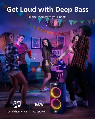 Vista 13 de [Usado] Altavoz de fiesta Bluetooth Philips X5206, portátil con ruedas, emocionante show de luces, máquina de karaoke con micrófono y entrada