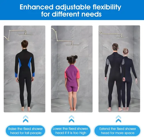 Vista 4 de PDPBath Brazo de extensión de cabezal de ducha de latón de 16 pulgadas, extensor de brazo de ducha ajustable en altura y ángulo flexible con juntas