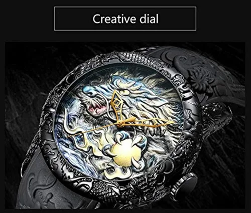 Vista 4 de Reloj automático para hombre, a la moda, grabado en 3D, impermeable, esfera grande, reloj deportivo, 50 mm
