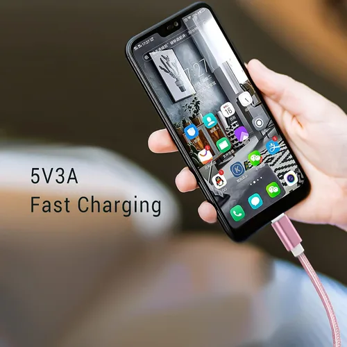 Vista 4 de Cable micro USB corto de 8 pulgadas, USB 2.0 A-macho a Micro B, cable de carga trenzado de nailon de alta velocidad, compatible con teléfonos