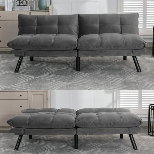 Vista 9 de Sofá cama futón, sofá futón plegable convertible, sofá pequeño transpirable para estudio compacto en sala de estar y dormitorio, oficinas, sofá Beige