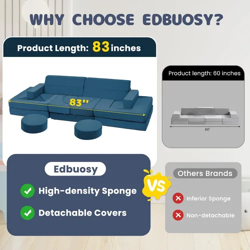 Vista 3 de Edbuosy Sofá modular de 22 piezas para niños, sofá infantil para sala de juegos, dormitorio, sala de estar, sofá infantil para inspirar creatividad