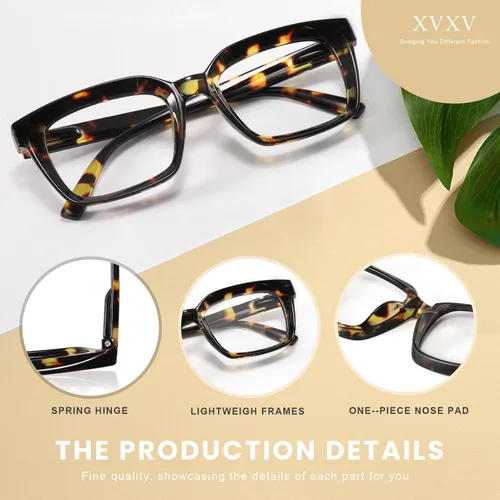 Vista 6 de XVXV Reading Glasses for Women Men - Blue Light Blocking Readers Oversize Square Anti Glare with Spring Hinge