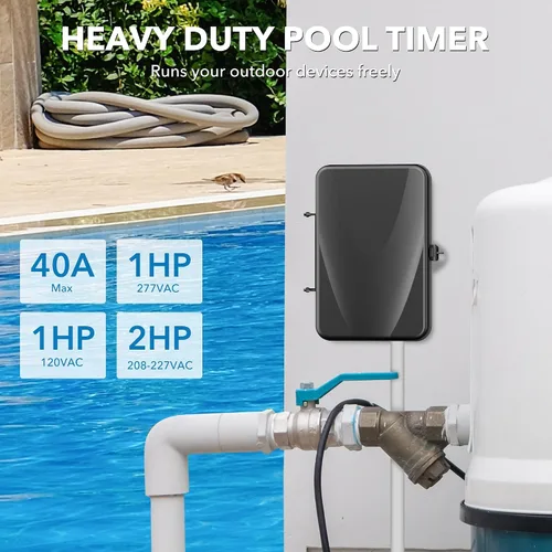 Vista 6 de BN-LINK Temporizador de piscina, interruptor temporizador mecánico para exteriores para calentador de agua, bomba de piscina, carcasa de metal