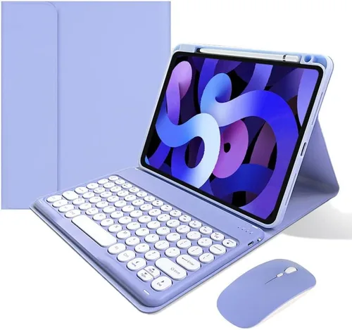 Vista 7 de Funda de teclado compatible con iPad de 9ª, 8ª y 7ª generación, Air 3ª generación Pro de 10.5, con mouse Bluetooth, tecla redonda, lindo teclado