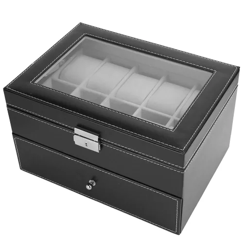 Vista 8 de 20 Grid Double Layer Watch Storage Box Container With Transparent Cover, Watch Display Box Cabinets & CasesWatch Accessories