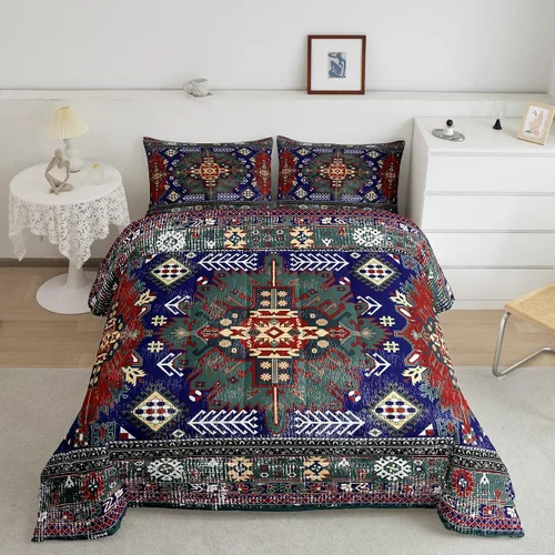 Vista 19 de Erosebridal Juego de edredón bohemio individual, juego de ropa de cama exótica bohemio, retro, azul, amarillo, degradado, rojo, floral, bohemio