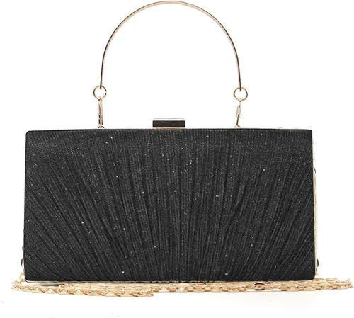 Vista 6 de Bolsos de mano para mujer, para novia, boda, formal, plisado, bolso de mano brillante con cadena