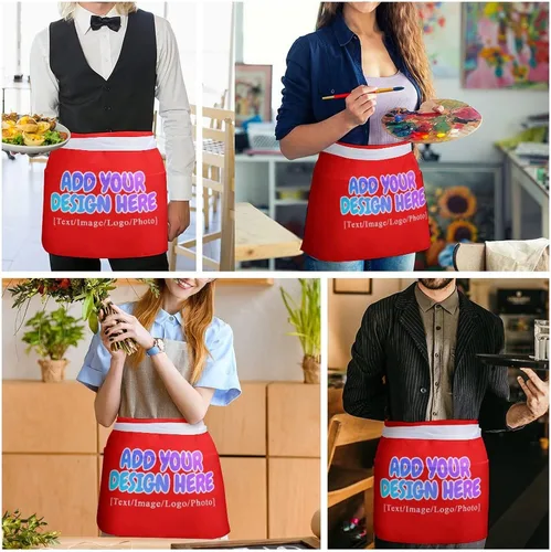 Vista 91 de AXKEUDO Delantal personalizado con bolsillos, delantales de cintura para camarera para cocinar en casa, restaurante, servir trabajo