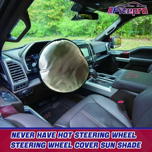 Vista 3 de Funda para volante, protector solar mejorado de 3 capas para protección contra el calor, se adapta a la mayoría de autos, SUV, camionetas, protector
