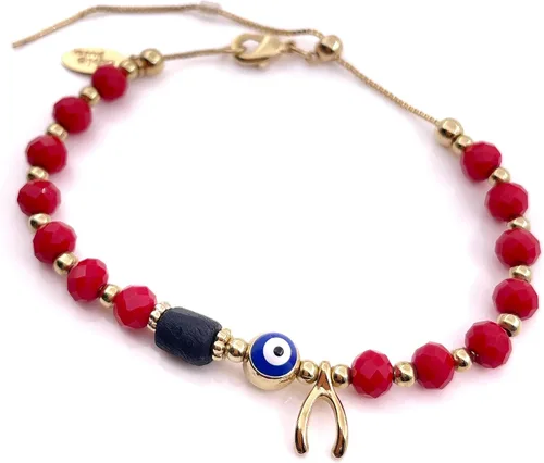 Vista 6 de SIFRIMANIA Positive Energy Evil Eye Talisman Genuino Azabache Rojo Pulsera de Protección Ajustable para Mujer
