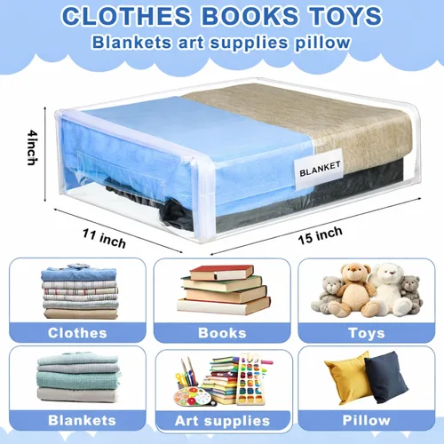 Vista 2 de Kenning Juego de 20 bolsas de almacenamiento de vinilo transparente con cremallera para organizador de sábanas, bolsas de plástico para suéter
