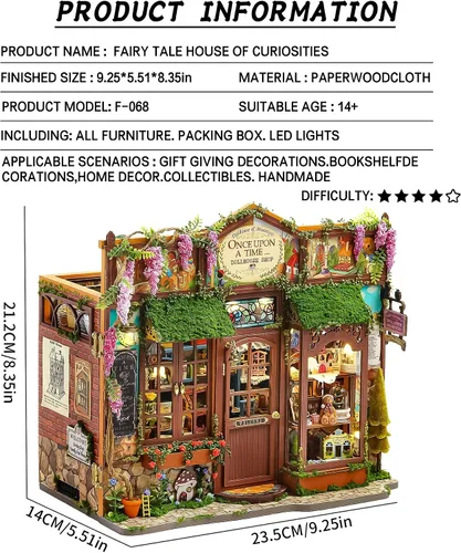 Vista 2 de Roroom Kit de casa en miniatura, kit de rincón de libro de cuento de hadas con luz LED, rompecabezas de madera 3D, kit de casa de muñecas