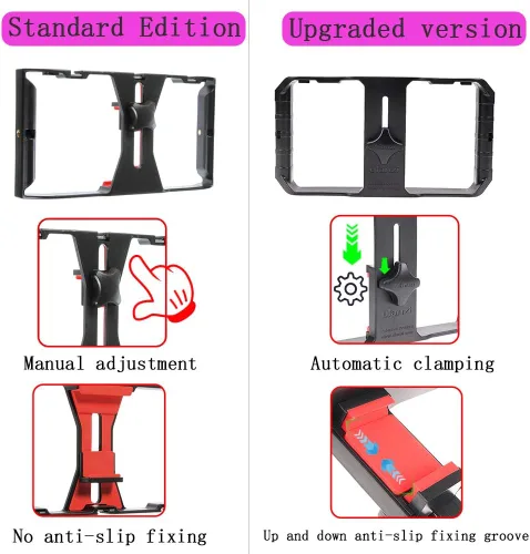 Vista 6 de FocusFoto PRO U-Rig - Soporte estabilizador para cámara de video para teléfono inteligente, agarre estabilizador con micrófono mejorado por-MM1+
