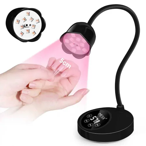 Vista 10 de MEKK - Lámpara de uñas de curación flash, 30 W, luz UV pequeña inalámbrica para uñas de gel Gooseneck, Auto Sensor, 4 Timers (10/30/60/90s)