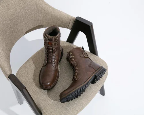Vista 4 de Jousen Botas para hombres Vestido casual Retro con cordones Botas de motocicleta Marrón