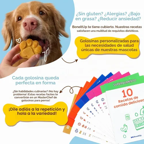 Vista 4 de BoneItUp Kit para hacer golosinas para perros, todo en uno, juego de galletas de bricolaje con 3 moldes de silicona reutilizables para perros, 3