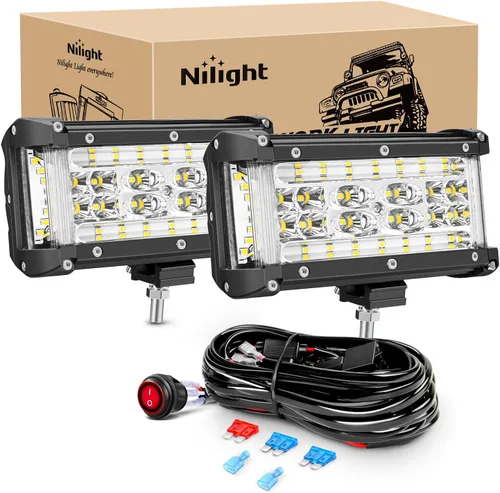 Vista 11 de Nilight - Barra de luz LED ZH304, 2 unidades, 5 pulgadas, 72 W, 10800 lúmenes, luz amarilla de inundación, luces todoterreno con kit de arnés