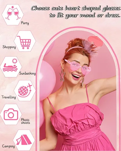 Vista 7 de Lentes de sol con forma de corazón para mujer, lentes de sol con forma de corazón y pierna sin montura para despedida de soltera, regalos de boda