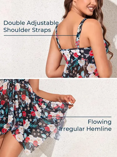 Vista 6 de Summer Mae Traje de baño tankini de dos piezas para mujer, de malla fluida, con pantalones cortos y control de abdomen