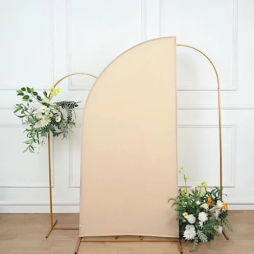 Vista 5 de Balsa Circle 6 x 3 pies, color beige mate, de elastano, media luna, arco de boda, telón de fondo, cubierta de soporte, fiesta, eventos, recepción