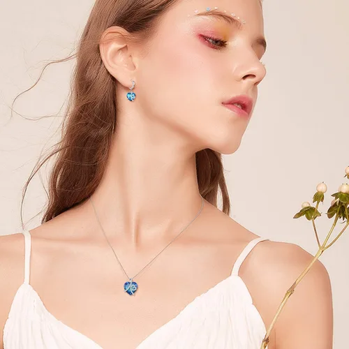 Vista 2 de AOBOCO Juego de joyas de amor para mujer, collar de cristal de corazón de plata de ley, regalos de joyería