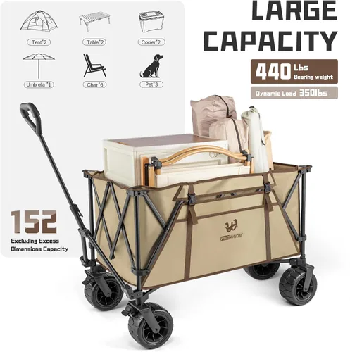 Vista 2 de [Usado] Whitsunday - Carro plegable de alta resistencia con ruedas todo terreno, 200 kg Carro plegable de utilidad para camping, parque con mesa