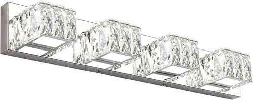 Vista 13 de Lámpara LED de baño – Moderna lámpara de tocador de cristal de 3 luces – Lámpara de pared cromada para baño 5CCT regulable