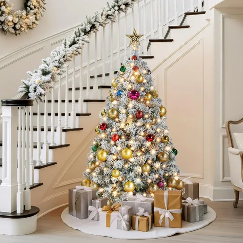 Vista 5 de Yaheetech Árbol de Navidad artificial preiluminado de 4.5 pies con luces incandescentes de color blanco cálido, árbol de Navidad con 340 puntas