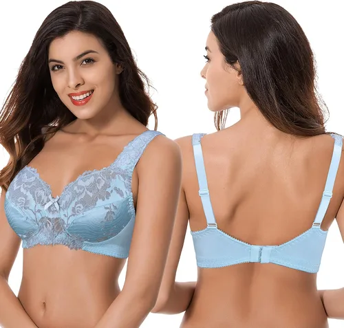 Vista 5 de Curve Muse Women's Plus Size Minimizer Unlined Wireless Lace Full Coverage Bras