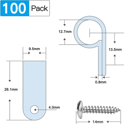 Vista 2 de VIPMOON 100 abrazaderas de cable tipo R de 1/2 pulgada, clips de plástico de nailon con tornillos, sujetadores de cable de montaje para gestión