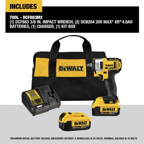 Vista 2 de DEWALT DCF883M2 - Kit de llaves de impacto con llaves de cordón curvo, 3/8 de pulgada, iones de litio, 20 voltios máx.