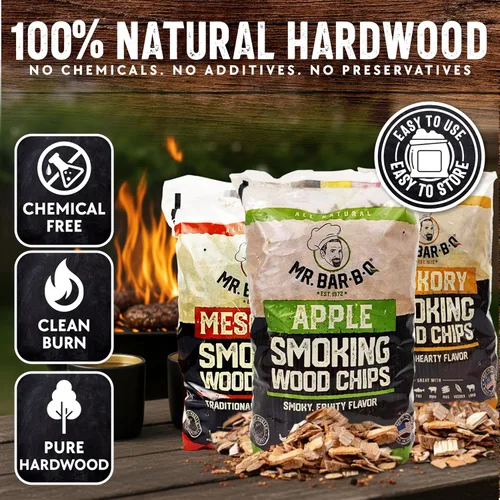 Vista 3 de Mr. Bar-B-Q - Chips de madera para ahumar de madera, paquete de 3 sabores, manzana, mezquite y nogal de Mr. Bar-B-Q, se pueden utilizar en parrilla
