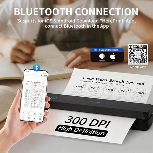 Vista 3 de iDPRT Impresora térmica portátil, 300DPI Inkless-Bluetooth impresoras móviles pequeñas inalámbricas para viajes, oficina, vehículos, uso doméstico